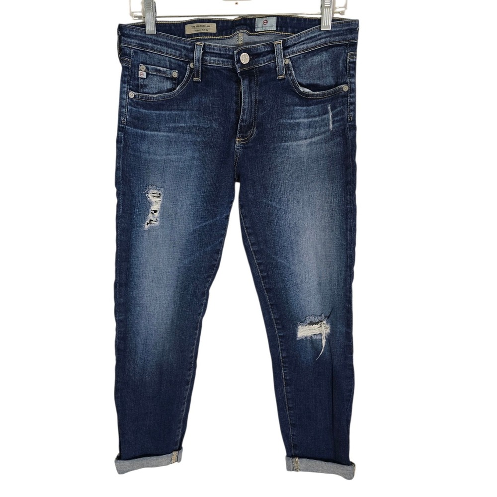 AG Adriano Goldschmied The Stilt Roll Up Cigarette Jeans Distressed Blue Size 29 - Picture 3 of 11